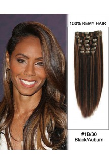 14” 7pcs #1B/30 Black/Auburn Straight 100% Remy Hair Clip In Human Hair Extensions 14” 7pcs #1B/30 Black/Auburn Straight 100% Remy Hair Clip In Human Hair Extensions